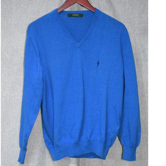 Cardon Blue V-Neck Cotton Blend Sweater Size M Made in Argentina - Picture 1 of 3